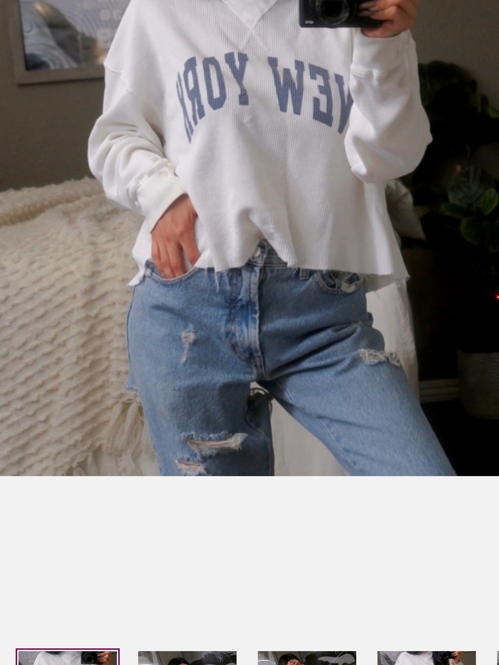 J. Galt Thermal Waffle Knit Raw hem NY Crop Pullover